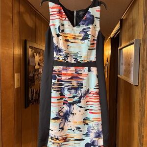 Worthington Multicolor Floral Stripe Sheath Dress with Black Panels